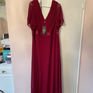 V-Neck Ribbon- Waist Cocktail Gown